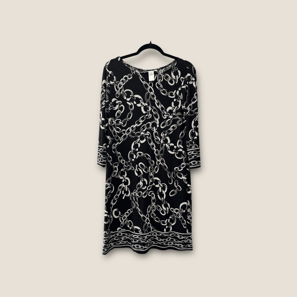 Elegant Size 10 London Times Black and White Chain Print Dress